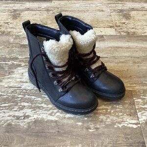SOREL Lennox Genuine Shearling Trim Waterproof Black Lace-Up Boot Women’s 7